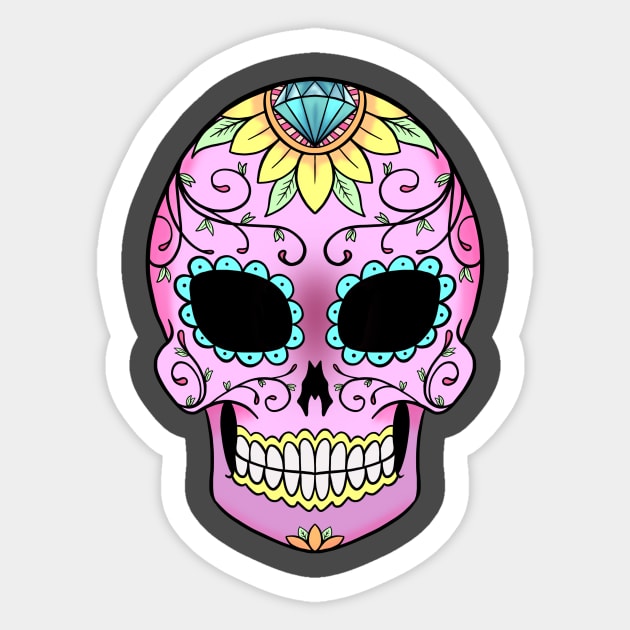 Pink sugar skull Sticker by MumsMerch